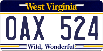 WV license plate OAX524