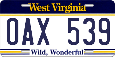 WV license plate OAX539