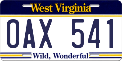 WV license plate OAX541