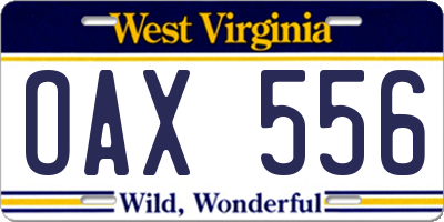 WV license plate OAX556