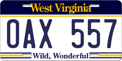 WV license plate OAX557