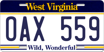 WV license plate OAX559