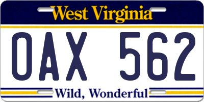 WV license plate OAX562