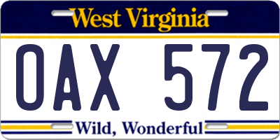 WV license plate OAX572