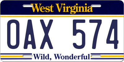 WV license plate OAX574