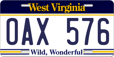 WV license plate OAX576
