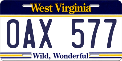WV license plate OAX577