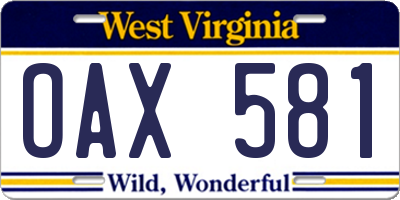WV license plate OAX581