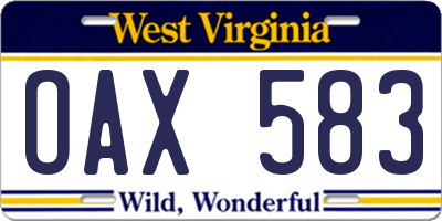 WV license plate OAX583