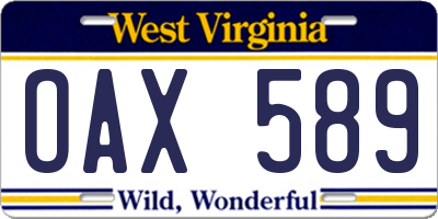 WV license plate OAX589