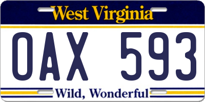 WV license plate OAX593