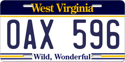 WV license plate OAX596