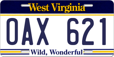 WV license plate OAX621
