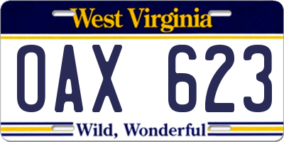 WV license plate OAX623