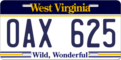 WV license plate OAX625