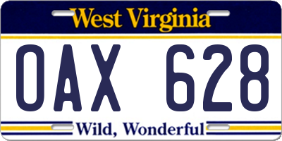 WV license plate OAX628