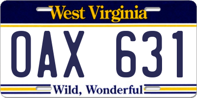 WV license plate OAX631