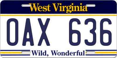 WV license plate OAX636