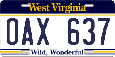 WV license plate OAX637