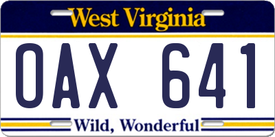 WV license plate OAX641