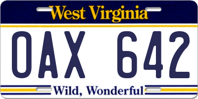 WV license plate OAX642