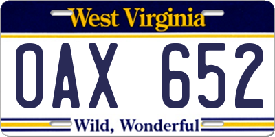 WV license plate OAX652