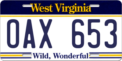 WV license plate OAX653