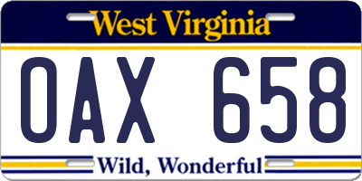 WV license plate OAX658