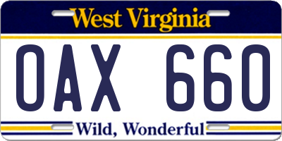 WV license plate OAX660