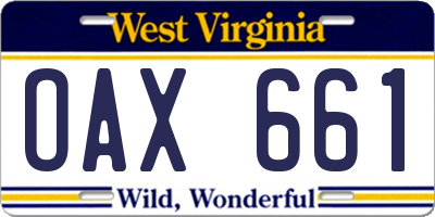 WV license plate OAX661