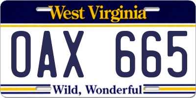 WV license plate OAX665