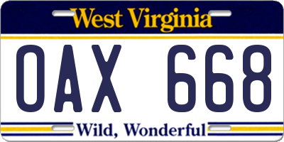 WV license plate OAX668