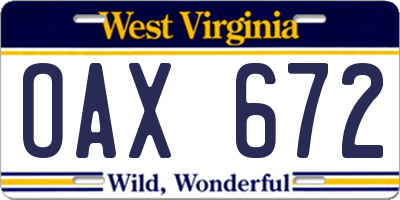 WV license plate OAX672