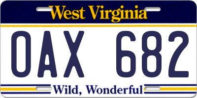 WV license plate OAX682