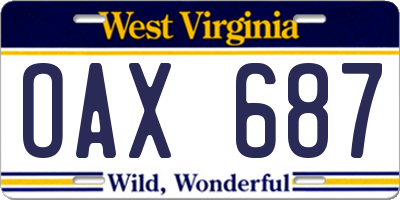 WV license plate OAX687