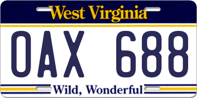 WV license plate OAX688