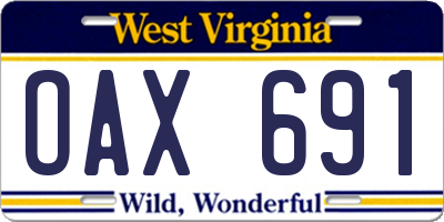 WV license plate OAX691