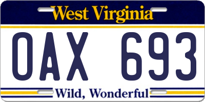 WV license plate OAX693