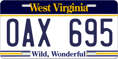 WV license plate OAX695