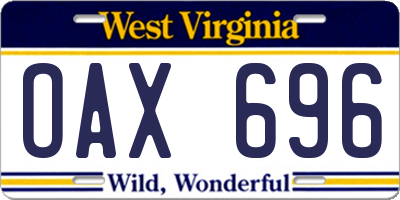 WV license plate OAX696