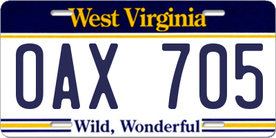 WV license plate OAX705