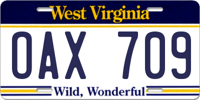 WV license plate OAX709