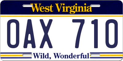 WV license plate OAX710