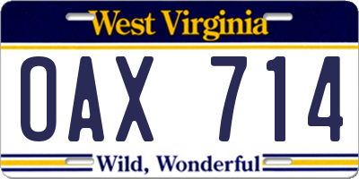 WV license plate OAX714