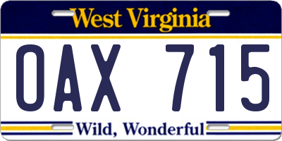 WV license plate OAX715