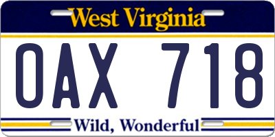 WV license plate OAX718