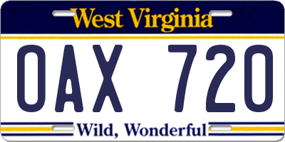 WV license plate OAX720