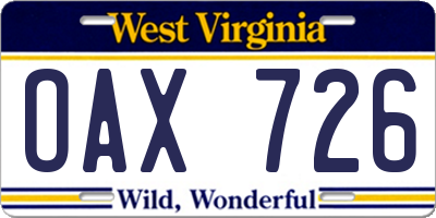 WV license plate OAX726