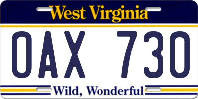 WV license plate OAX730