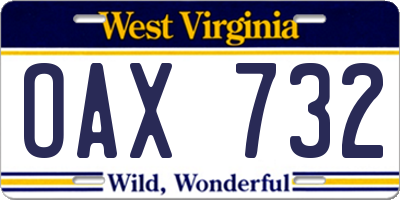 WV license plate OAX732